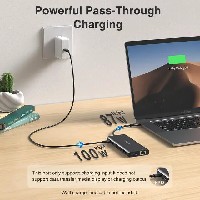 Alt view image 5 of 5 - USB C Docking Station 3 Monitors USBC Hub Laptop Dual Monitor Multiport Adapter Dock Dongle,USBC to 2 HDMI,4K DisplayPort,PD Charging,Ethernet,7 USB-C/A Ports,SD/TF,Audio for Dell/HP/Lenovo(Black)