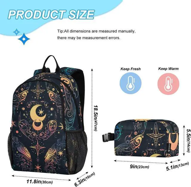 Alt view image 2 of 5 - ALAZA Moon Stars Alchemy Witch Backpack and Lunch Bag Set Back Pack Bookbag Cooler Case Kits