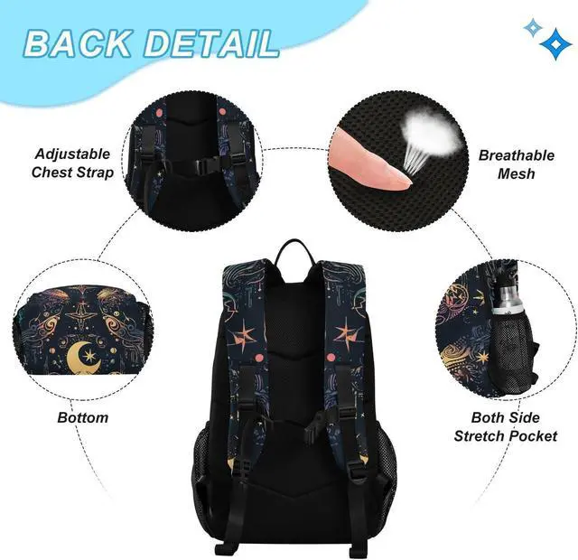 Alt view image 3 of 5 - ALAZA Moon Stars Alchemy Witch Backpack and Lunch Bag Set Back Pack Bookbag Cooler Case Kits