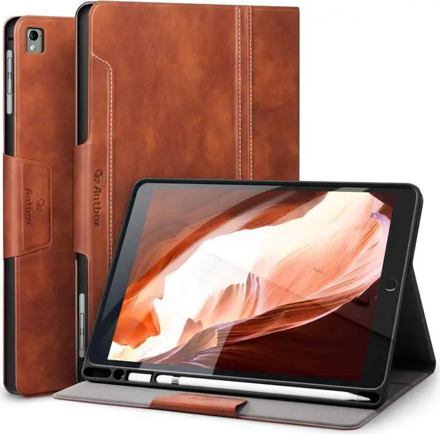 Main image of Antbox Case for iPad Air 2/iPad 6th/5th Generation(9.7'')/Pro 9.7''/Air 1 Vegan Leather Case with Pencil Holder Auto Sleep/Wake Function Smart Cover for iPad 9.7'' (Brown)