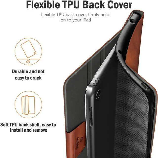 Alt view image 5 of 5 - Antbox Case for iPad Air 2/iPad 6th/5th Generation(9.7'')/Pro 9.7''/Air 1 Vegan Leather Case with Pencil Holder Auto Sleep/Wake Function Smart Cover for iPad 9.7'' (Brown)