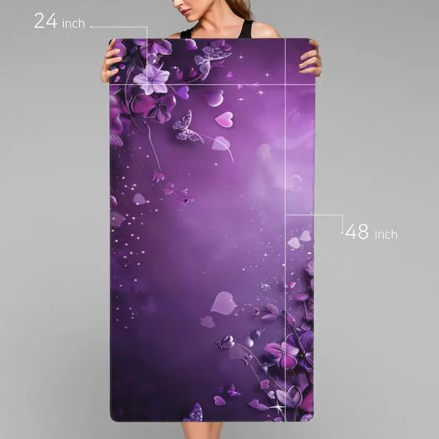 Alt view image 2 of 5 - AQQA Cute Purple Butterfly Extra Large 3XL Gaming Mouse Pad, Computer Keyboard Mat with Anti-Slip Rubber Base, Beautiful Desk Mat for Computers, Laptop, Gaming, Office & Home, 48" x 24"
