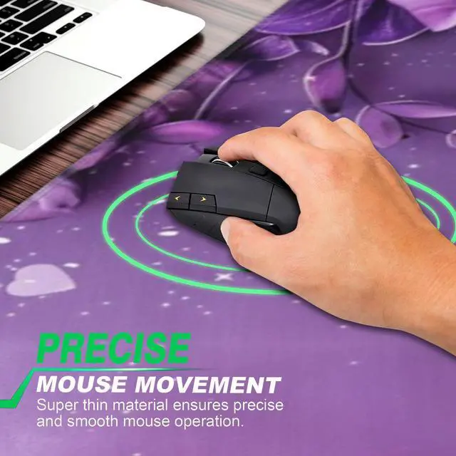 Alt view image 3 of 5 - AQQA Cute Purple Butterfly Extra Large 3XL Gaming Mouse Pad, Computer Keyboard Mat with Anti-Slip Rubber Base, Beautiful Desk Mat for Computers, Laptop, Gaming, Office & Home, 48" x 24"
