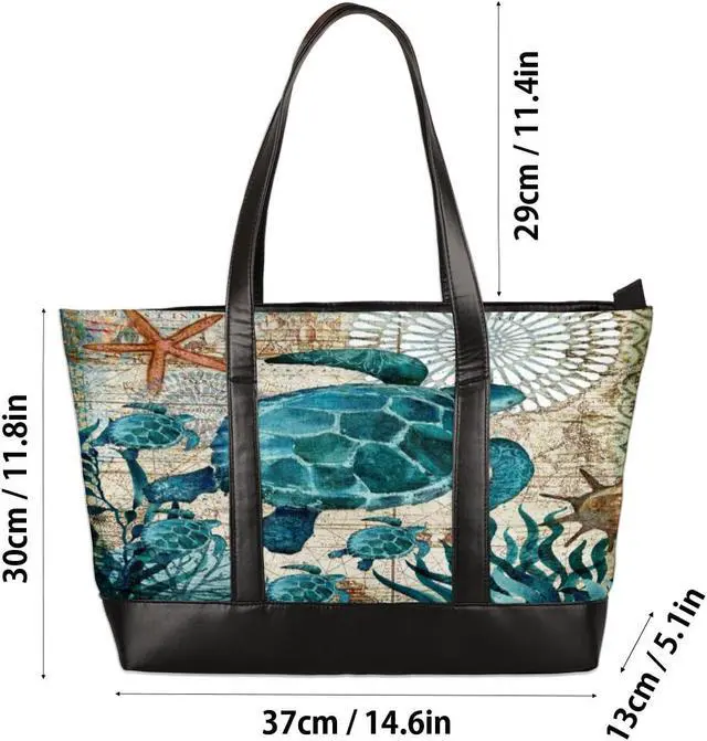 Alt view image 3 of 5 - Large Tote Bag for Women Travel Beach Shoulder Bag with Zipper 15.6'' Laptop Bag Tote Handbag Ocean Turtle Pattern