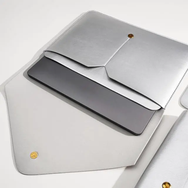 Alt view image 3 of 5 - Benfan PU Leather Laptop Sleeve Compatible with New 14 inch MacBook Pro A2992 A2918,Old MacBook Pro Air 13, Surface Laptop 7th Gen 13.5, Thinkpad X1 Carbon 14 Set of 4PCS Color Silver