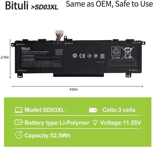 Alt view image 2 of 5 - Bituli SD03XL Battery for HP Omen 15 2020 15-EK0000 / Omen 15-EN 15-EN0000 Series SD06XL SDO6XL HSTNN-089U HSTNN-DB9U HSTNN-OB1R L84356-2C1 L84357-AC1 L84392-005 L84394-005 52.5Wh