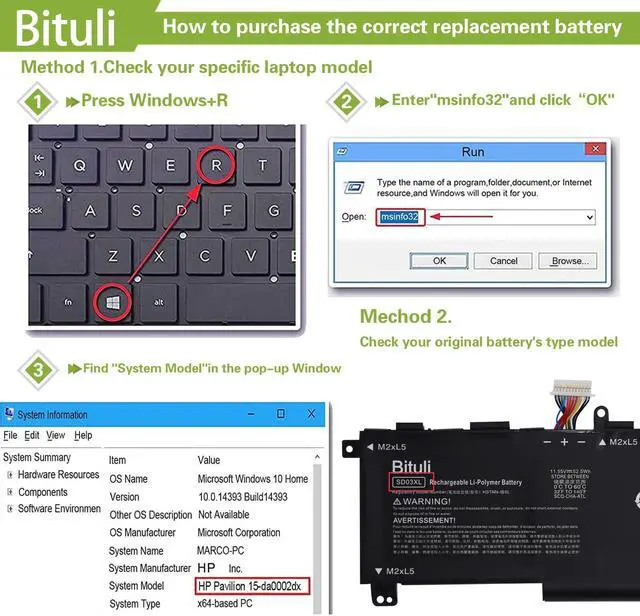 Alt view image 4 of 5 - Bituli SD03XL Battery for HP Omen 15 2020 15-EK0000 / Omen 15-EN 15-EN0000 Series SD06XL SDO6XL HSTNN-089U HSTNN-DB9U HSTNN-OB1R L84356-2C1 L84357-AC1 L84392-005 L84394-005 52.5Wh