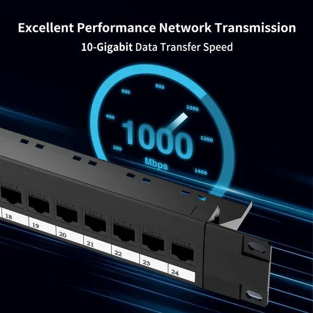 Alt view image 2 of 5 - CableGeeker Patch Panel 24 Port Cat6 with RJ45 Pass-Thru Coupler Keystone, 1U Network Patch Panel UTP 19-Inch with Removable Back Bar, Wallmount or Rackmount, Compatible with Cat6, Cat5e, Cat5 Cabling