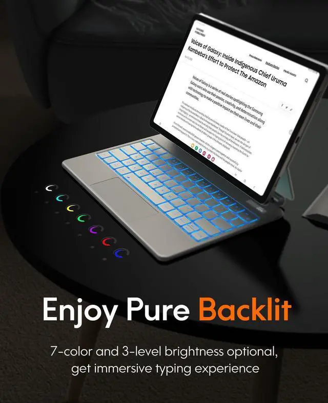 Alt view image 5 of 5 - CHESONA Keyboard Case for Samsung Galaxy Tab S10+ Plus/S9+ Plus/S9 FE+ Plus/S8+ Plus/S7+ Plus/S7 FE 12.4", Floating Cantilever Magnetic Stand, Touchpad & Backlit, Pen Holder & Battery Display, White