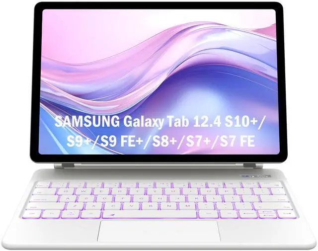 Main image of CHESONA Keyboard Case for Samsung Galaxy Tab S10+ Plus/S9+ Plus/S9 FE+ Plus/S8+ Plus/S7+ Plus/S7 FE 12.4", Floating Cantilever Magnetic Stand, Touchpad & Backlit, Pen Holder & Battery Display, White