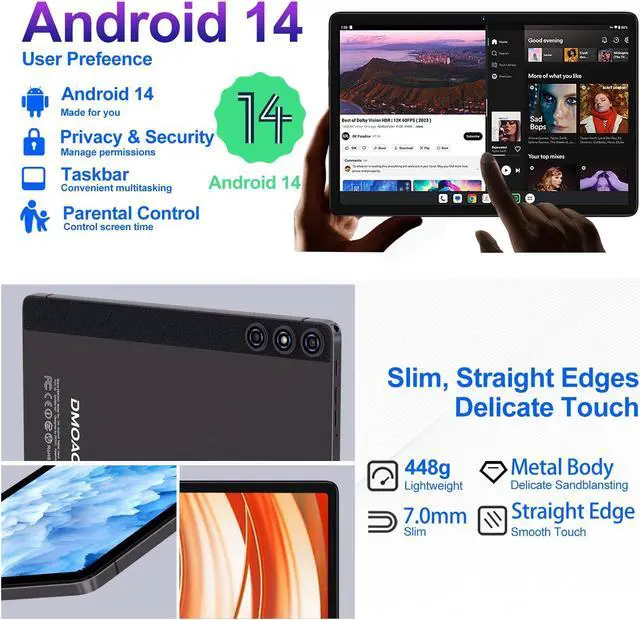 Alt view image 3 of 5 - DMOAO Android Tablet 2025 Tablets with 22GB RAM+128GB ROM/ 1TB Expand, 8000mAh Battery, Octa-Core 2.0GHz CPU, 5G WiFi, GPS, 10.1 Inch FHD IPS 2 in 1 Tablet PC with Keyboard/Mouse-Gray