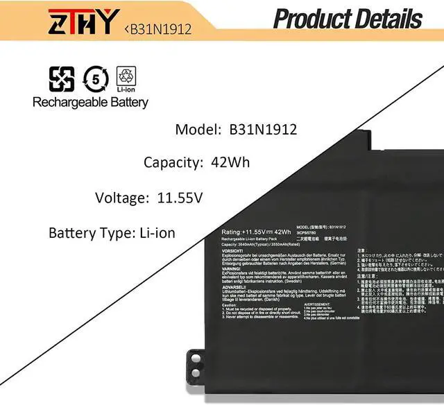 Alt view image 3 of 5 - B31N1912 C31N1912 Laptop Battery Compatible with Asus VivoBook 14 E410 E410M E410MA L410 L410M L410MA E410KA F414 F414MA E510 E510MA E510KA L510 L510MA R522MA E410KA-EK139TS E510KA-EJ033TS 11.55V 42Wh