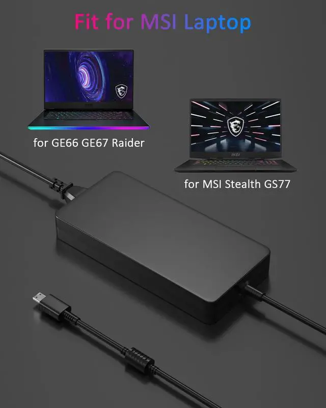 Alt view image 4 of 5 - 240W USB Tip 20V 12A Laptop Charger for MSI Stealth GS77/16 17 Studio, GE76 GE66 Raider 11UE, Vector GP66 GP76, Creator Z16 Z16P Z17 MS-17K3 A20-240P2A AC Adapter Power Supply Cord