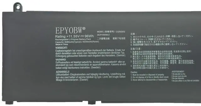 Alt view image 2 of 5 - EPYOBW C32N2002 Laptop Battery 96Wh 8230mAh 6-Cell Compatible with Asus ZenBook Pro 15 UX535 / ZenBook Pro Flip 15 UX564 UX564EI UX564PH UX564EH Series 0B200-03770000 3ICP7/54/64-2