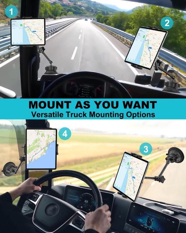 Alt view image 2 of 5 - Dosvsi Tablet Mount for Truck Dashboard, [Ultra Powerful Suction Cup] Heavy Duty Car Tablet Holder, Adjustable Metal Arm Semi Truck Windshield Dash Stand for iPad Pro 12.9 Air Mini, Tab, 4-13" Tablets