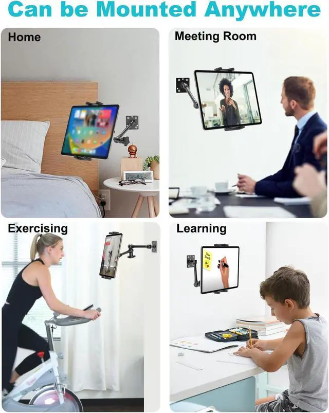 Alt view image 2 of 5 - Dosvsi Tablet Wall Holder, Metal Magic Arm Tablet Wall Mount, Drill Base Phone Wall Stand for Kitchen/Office/Kiosk, Fits iPad Pro 12.9 Air Mini, Galaxy Tab/Z Fold/Z Flip, iPhone, 4-13" Devices
