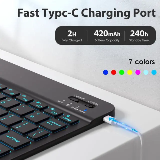 Alt view image 4 of 5 - DTTO for iPad 9th/8th/7th Generation 10.2 Inch Case 2021/2020/2019 with Keyboard, 7 Colors Backlit Wireless Detachable Keyboard Premium Leather Folio Cover with Pencil Holder & Pocket, Black