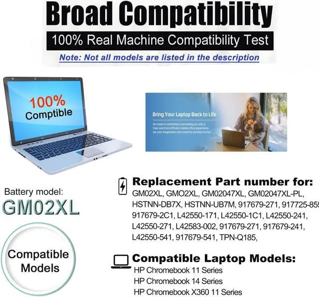 Alt view image 5 of 5 - BND GM02XL 917725-855 HSTNN-DB7X Laptop Battery Compatible with HP Chromebook X360 11 G1 G6 G7 EE Chromebook 14 G5 14-CA000NA Series Notebook 917679-271 HSTNN-UB7M 7.7V 47.3WH 6000mAh