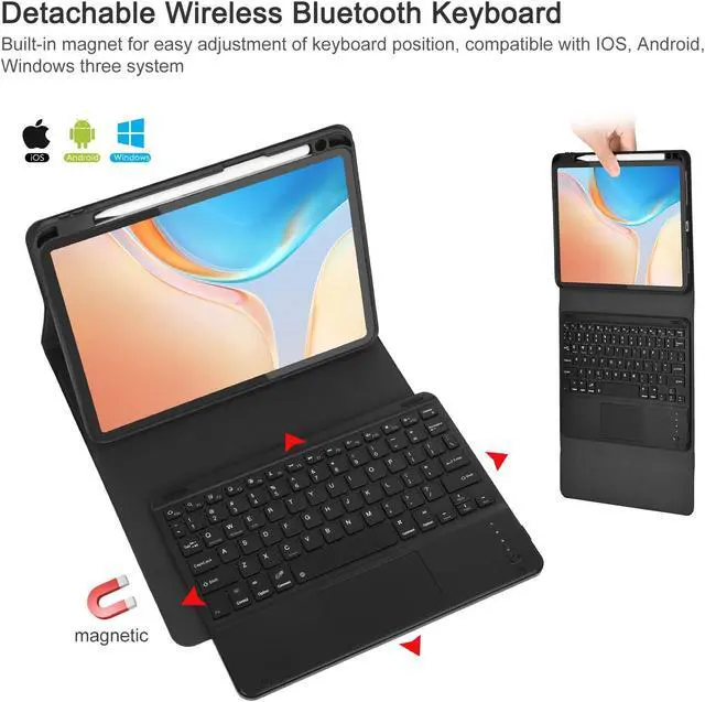 Alt view image 2 of 5 - Eisuiyi Keyboard Case for iPad Pro11 1st/2nd/3rd/4th gen, Compatible with iPad Air 11" (M3/M2) /iPad Air5/Air4, Detachable Touchpad BT Keyboard, Magentic Protective Cover with Pencil Holder, Black