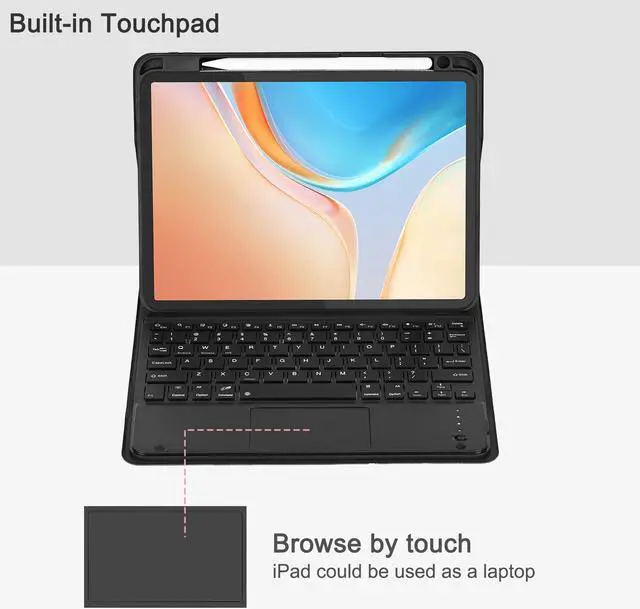 Alt view image 3 of 5 - Eisuiyi Keyboard Case for iPad Pro11 1st/2nd/3rd/4th gen, Compatible with iPad Air 11" (M3/M2) /iPad Air5/Air4, Detachable Touchpad BT Keyboard, Magentic Protective Cover with Pencil Holder, Black