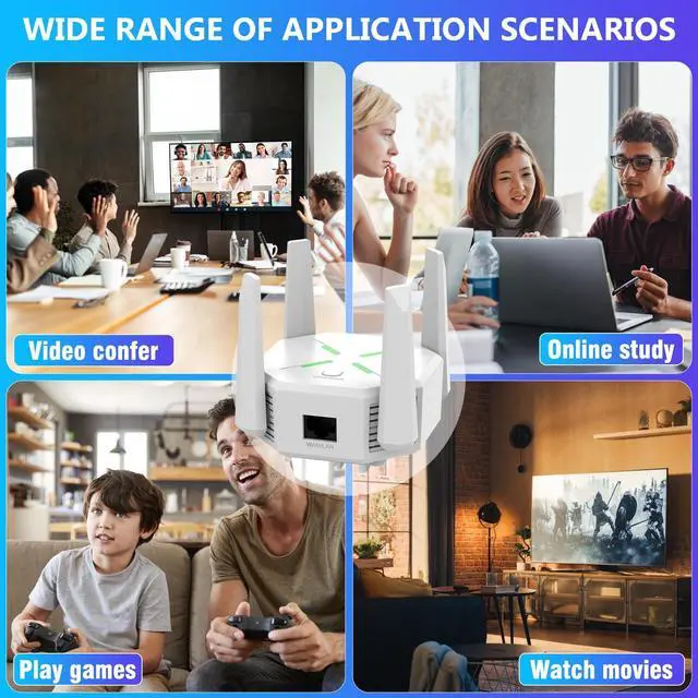 Alt view image 4 of 5 - 2025 WiFi Extender Signal Booster for Home, AC1200 Mbps Dual Band (5GHz/2.4GHz), Coverage up to 12880 sp.ft and 45 Devices, Easy to Set Repeater Wireless with Ethernet Port (White)