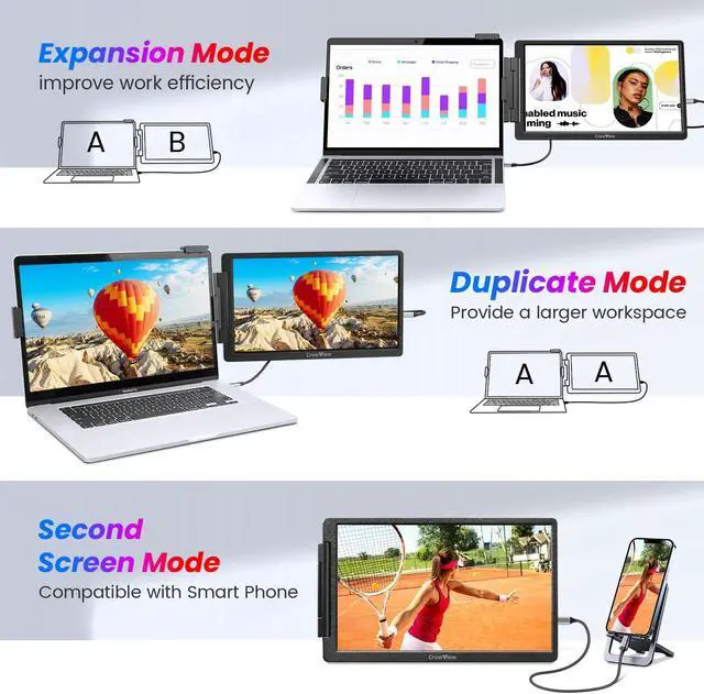 Alt view image 3 of 5 - FamilyKit Laptop Screen Extender, 14" 1080P CrowView Laptop Monitor Extender, FHD Portable Monitor for Laptop (13"-16.5"), Compatible with Android Mac Wins