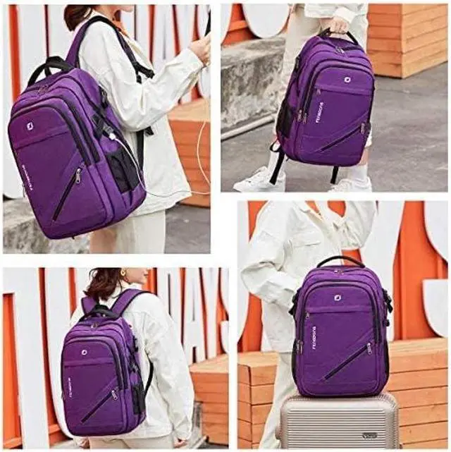 Alt view image 4 of 5 - FENGDONG Large Laptop Backpack 17.3 inch Waterproof Travel College Backpack Bookbag,Crossbody Sling Bags for Men & Women Business Backpack Dark Purple