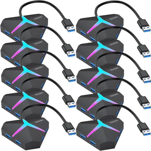Main image of 4 Port USB Hub 10 Pack, FEMORO USB 3.0 Hub Powered Splitter Expander, Multi Extra USB Port Extender Adapter Charging & High Speed Data Transfer for Laptop PC MacBook Mac Pro Mouse Keyborad