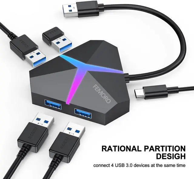 Alt view image 3 of 5 - 4 Port USB Hub 10 Pack, FEMORO USB 3.0 Hub Powered Splitter Expander, Multi Extra USB Port Extender Adapter Charging & High Speed Data Transfer for Laptop PC MacBook Mac Pro Mouse Keyborad
