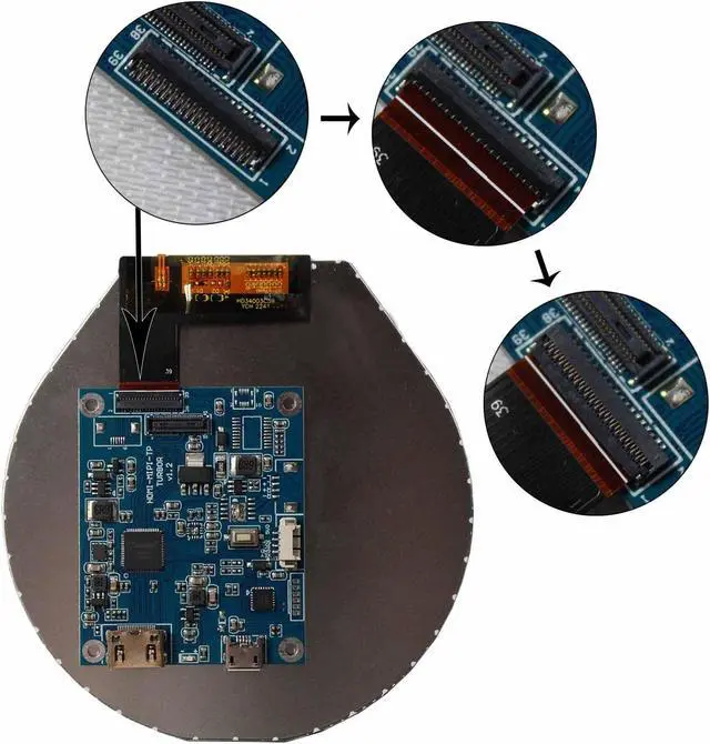 Alt view image 3 of 5 - FanyiTek 3.4 inch 800x800 IPS MIPI 330nit Round LCD Screen and 39 pins Controller Board,Micro USB Power Port