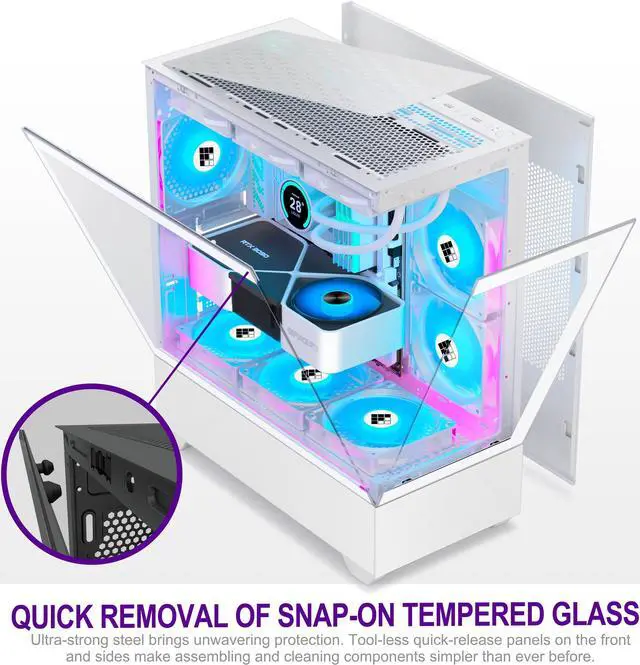 Alt view image 2 of 5 - FOIFKIN PC Case - Pre-Installed 6 PWM ARGB Fan, ATX Mid-Tower Gaming PC Case, Type-C,FOIFKIN (White, F1)