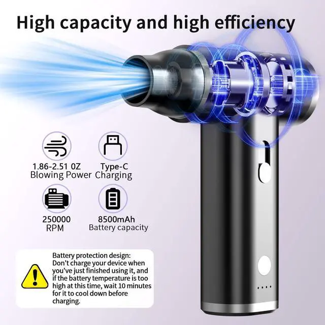 Alt view image 4 of 5 - GAMKII 2-in-1 Compressed Air Duster -250000RPM Mini Blower Turbo Fan, Cordless Rechargeable Electric Dust Collector with 6 Nozzles & 5 Brushes, Mini Blower & Pump for Electric Devices, Car Vaccum