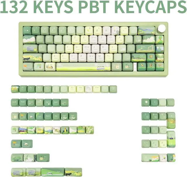 Alt view image 2 of 5 - GEKUCAP PBT Keycaps 132 Keys Spring Theme Green Key caps Dye-Sublimation Cute Keycap XOA Profile Custom Keycaps Set for Cherry Gateron MX Switches Mechanical Keyboards