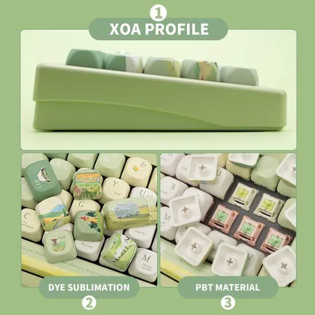 Alt view image 3 of 5 - GEKUCAP PBT Keycaps 132 Keys Spring Theme Green Key caps Dye-Sublimation Cute Keycap XOA Profile Custom Keycaps Set for Cherry Gateron MX Switches Mechanical Keyboards