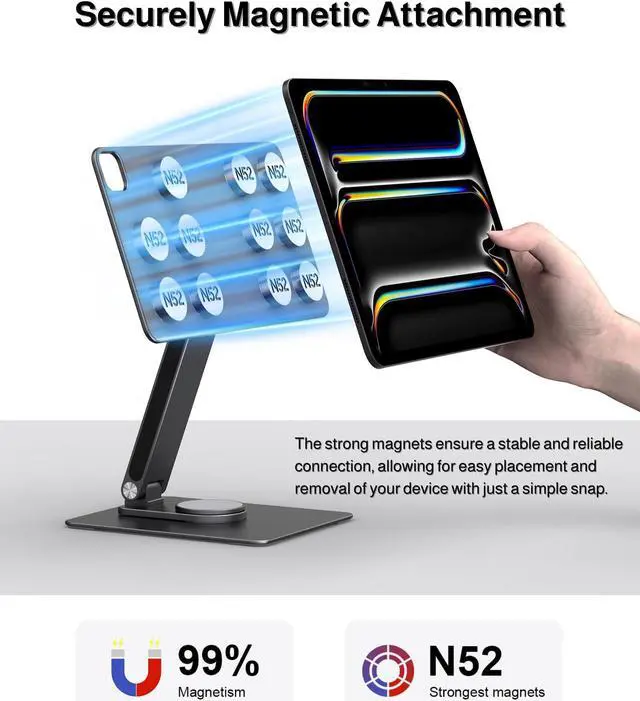 Alt view image 4 of 5 - GEWOKLIY iPad Pro Magnetic Stand Hub for iPad Pro 13 inch (M4) 2024, Foldable Stand Dock Holder with 360 Rotation, 4K HDMI, Card Readers, USB3.0 5Gbps, 100W PD, 3.5mm Audio