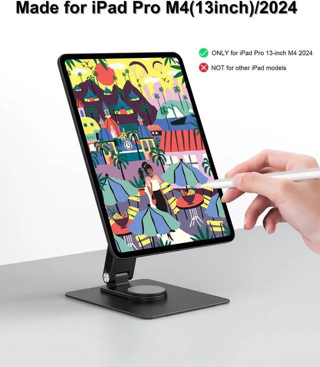 Alt view image 3 of 5 - GEWOKLIY iPad Pro Magnetic Stand Hub for iPad Pro 13 inch (M4) 2024, Foldable Stand Dock Holder with 360 Rotation, 4K HDMI, Card Readers, USB3.0 5Gbps, 100W PD, 3.5mm Audio