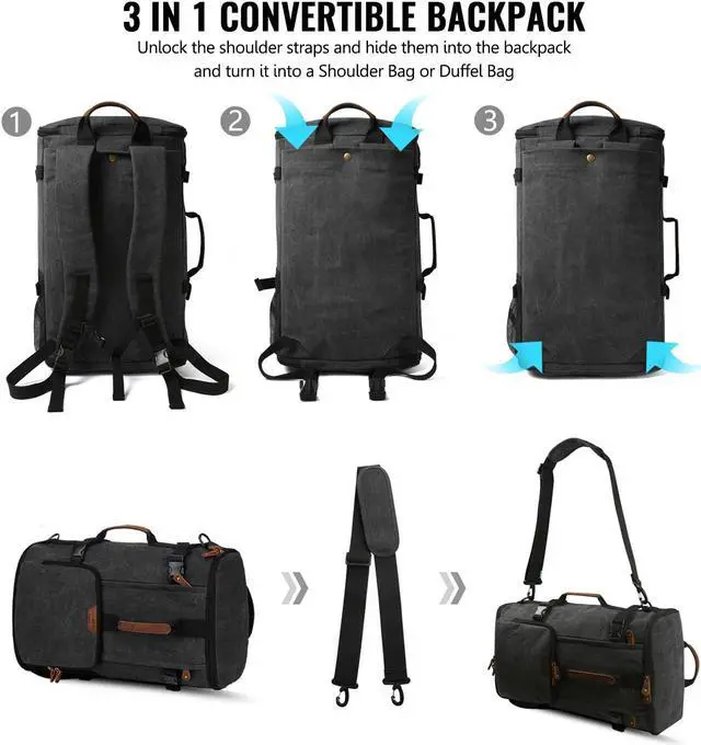 Alt view image 3 of 5 - G-FAVOR Travel Backpack for Men, 40L Flight Approved Carry On Backpack, Water Resistant Canvas Weekender with 17.3" Laptop Sleeve, Convertible Duffel Bag for Airplane, Business & Travel