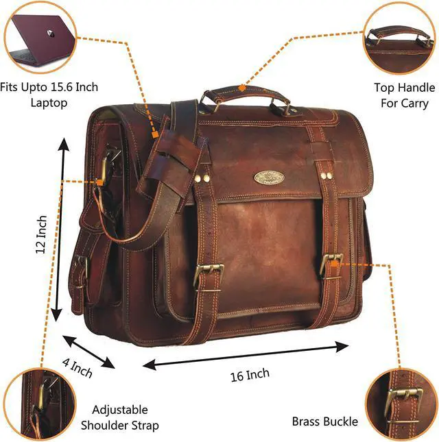 Alt view image 2 of 5 - Leather Messenger Bag For Men, 16 Inch Laptop Bag, Vintage Handmade Laptop Briefcase and Shoulder Bag for Men, Business Leather Satchel Bag for Office, Work, and Travel