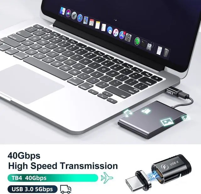 Alt view image 3 of 5 - HanCenDa 4Pack 240W USB C Magnetic Adapter, 24Pin 180 Degree Type C Adapter with USB4 40Gbps Data Transfer 8K 60Hz Video