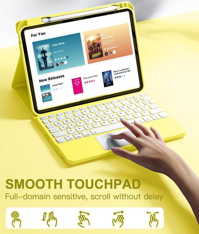 Alt view image 3 of 5 - Harvopu Compatible for iPad 11th 10th Generation Case with Keyboard, Folio Cover with Pencil Holder, Multi-Touch Trackpad, 7 Color Backlit, Detachable Keyboard for iPad (A16) 11th/10th Gen (Yellow)