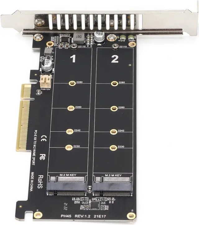 Alt view image 4 of 5 - M.2 NVME PCIE Adapter Card, 2 x 32Gbps Full Speed PCIE 3.0 PCIE 4.0 X16 Expansion Card, M.2 SSD PCIE X8 M Key Hard Drive Converter Reader Express Adapter(ph45)
