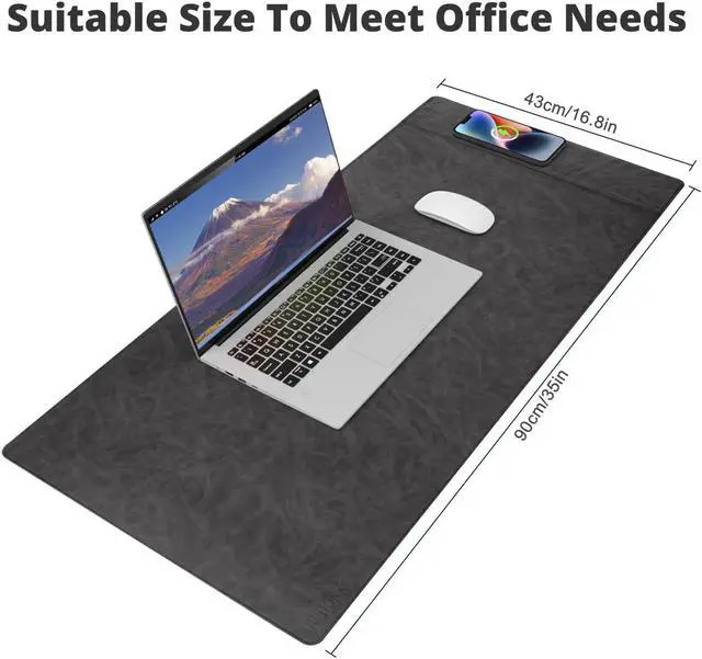 Alt view image 3 of 5 - Hi-HONX Magnetic Wireless Charging Desk Pad, Office Desk Mat with Wireless Charger, Waterproof and Scratch-Resistant Large Mouse Mat, Microfiber Leather Mouse Pad for Office and Home Use,Grey Color