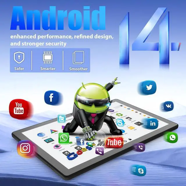 Alt view image 2 of 5 - HiGrace Android Tablet, 14GB RAM+64GB ROM (TF 1TB), 11 inch Android 14 Octa-Core, 6800mAh, Widevine L1, WiFi 6, 8 in 1 Tablet with Keyboard, Mouse, Protective Case, Stylus, Headset, Charger- Black