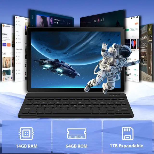 Alt view image 3 of 5 - HiGrace Android Tablet, 14GB RAM+64GB ROM (TF 1TB), 11 inch Android 14 Octa-Core, 6800mAh, Widevine L1, WiFi 6, 8 in 1 Tablet with Keyboard, Mouse, Protective Case, Stylus, Headset, Charger- Black