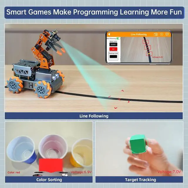 Alt view image 3 of 5 - HIWONDER 5DOF AI Vision Robotic Arm Powered by Raspberry Pi 5 4GB Smart Robotic Arm Mecanum Wheel Chassis Robot Car Kit DIY Robot for Beginners