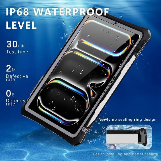 Alt view image 3 of 5 - Case for iPad Pro 11 Inch 2024 5th Generation with Screen Protector, Waterproof Case for iPad Pro 11 M4 2024 with Pencil Holder & Stand & Shoulder Strap & Handle, Full-Body Rugged Cover, Black