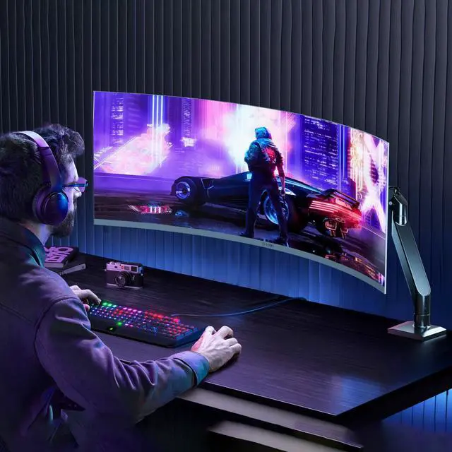 Alt view image 2 of 5 - HIPPOFLEX Heavy Duty Ultrawide Monitor Arm for 49 inch Screens up to 50 lbs, Premium Desk Mount Monitor Stand Designed for Samsung Odyssey G9 and More, Max VESA 100x100, Black