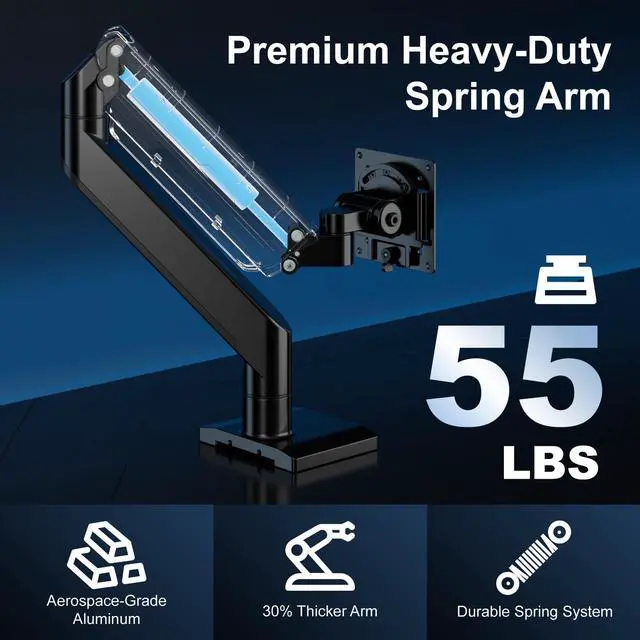 Alt view image 4 of 5 - HIPPOFLEX Heavy Duty Ultrawide Monitor Arm for 49 inch Screens up to 50 lbs, Premium Desk Mount Monitor Stand Designed for Samsung Odyssey G9 and More, Max VESA 100x100, Black