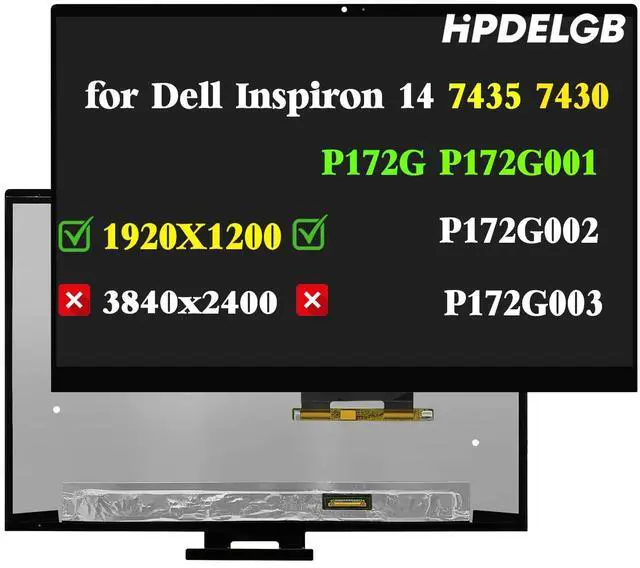 Main image of HPDELGB Replacement for Dell Inspiron 14 7435 7430 2-in-1 P172G P172G001 P172G002 P172G003 LCD Touch Screen Digitizer Assembly 14.0" 1920x1200 30 Pins 60Hz with No Bezel