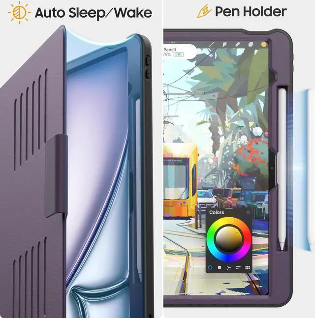 Alt view image 2 of 5 - HXCASEAC Case for iPad Air 13 inch M3 M2 2025/2024, Multi-Angle Magnetic Stand & Pencil Holder & Card Slots & Strong Magnets Support Stick to Fridge (A3268/A3269/A3271/A2898/A2899) Cover - Purple